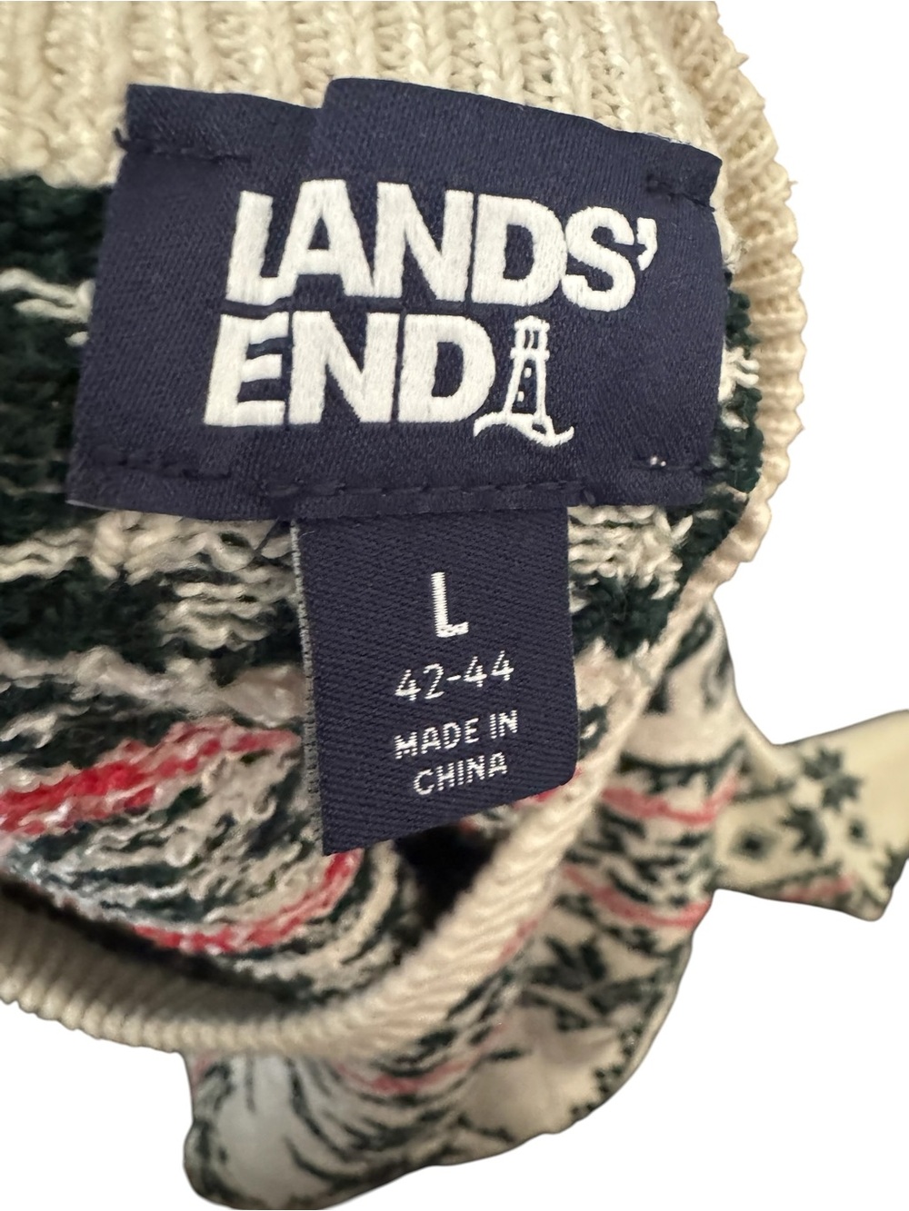 Lands End Mens Sweater Fair Isle Dog Holiday Christmas Cream Nordic Large 42-44 - Picture 10 of 14